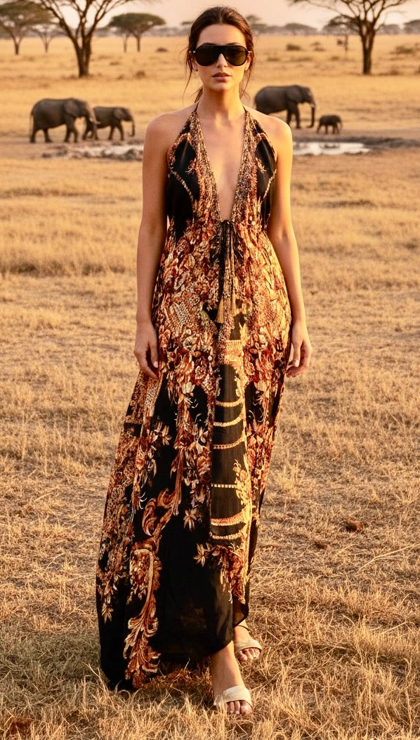 BAROQUE HALTER DRESS